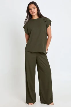 Ensemble Haut Ourlet Asymétrique Et Pantalon Droit En Tissu Froissé