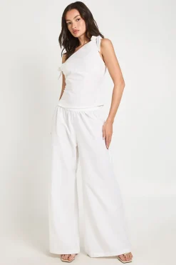 Ensemble Haut À Épaules Nouées Et Pantalon À Jambes Ultra Larges Aspect Lin