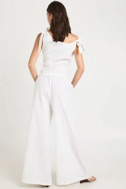 Ensemble Haut À Épaules Nouées Et Pantalon À Jambes Ultra Larges Aspect Lin