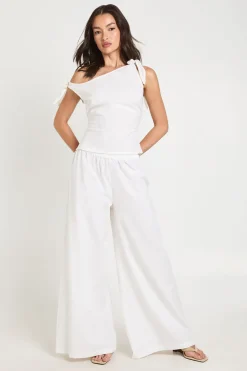 Ensemble Haut À Épaules Nouées Et Pantalon À Jambes Ultra Larges Aspect Lin