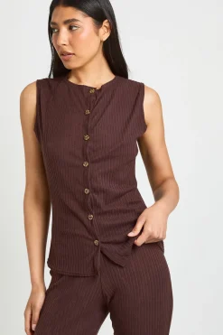 Ensemble Haut Sans Manches Côtelé À Boutons Et Pantalon Tall