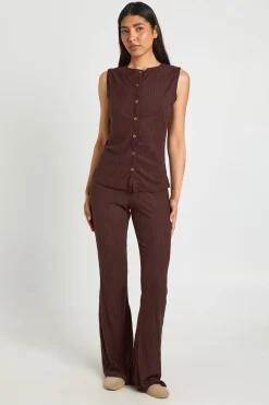 Ensemble Haut Sans Manches Côtelé À Boutons Et Pantalon Tall