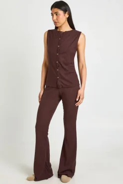Ensemble Haut Sans Manches Côtelé À Boutons Et Pantalon Tall