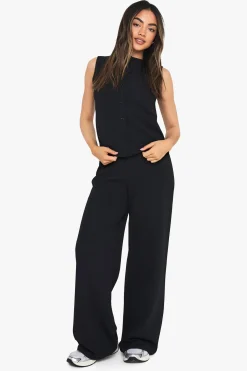 boohoo Ensemble haut sans manches et pantalon boutonné en côtes froissées<Femme Ensembles