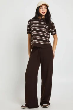 boohoo Ensemble Haut Tricoté À Rayures Col À Patte Manches Courtes Et Pantalon<Femme Pulls Et Gilets|Toutes Les Mailles