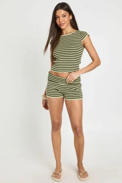 boohoo Ensemble Haut Ultra-doux À Rayures Col Bateau Et Short Assorti<Femme Pulls Et Gilets|Toutes Les Mailles