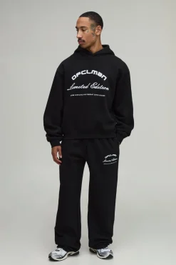 boohooMAN Ensemble Hoodie Oversize Boxy À Imprimé Flocage Peluche Et Jogger Droit Tall<Homme Survêtements