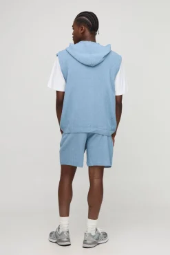 boohooMAN Ensemble hoodie zippé intégral et shorts en tricot côtelé, coupe oversize<Homme Maille|Mailles