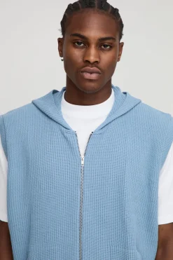 boohooMAN Ensemble hoodie zippé intégral et shorts en tricot côtelé, coupe oversize<Homme Maille|Mailles