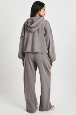 Ensemble Jogging Jambe Droite Aspect Délavé Ourlet Usé