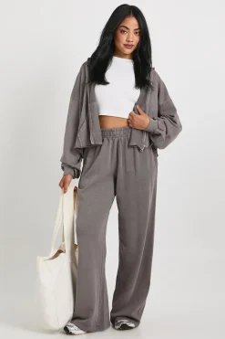 Ensemble Jogging Jambe Droite Aspect Délavé Ourlet Usé