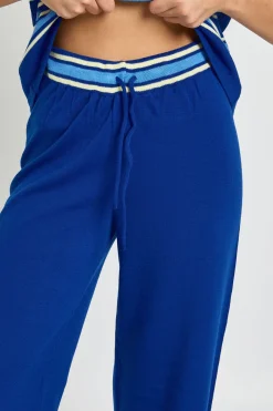 Ensemble Maille Rayé Col Patte de Boutonnage Manches Courtes Haut et Pantalon