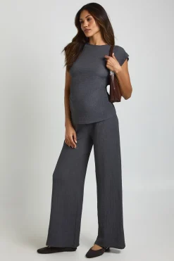 Ensemble Maternité Haut Texturé & Pantalon Large Taille Élastique