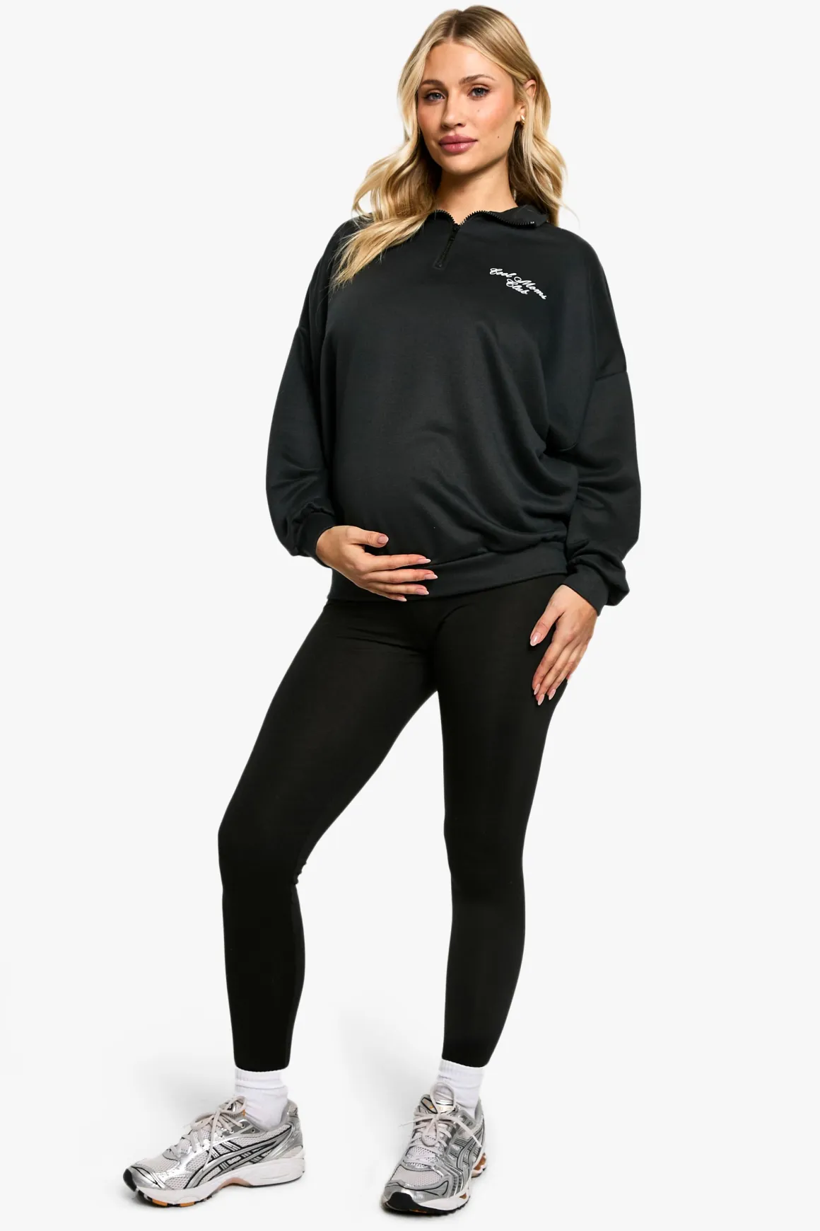 Ensemble Maternité Sweat à capuche mi-zip & Leggings avec Slogan Cool Moms Club