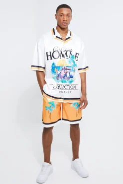 boohooMAN Ensemble oversize imprimé avec chemise et short<Homme Ensembles