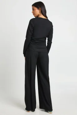 Ensemble Pantalon et Haut à Manches Longues Texturé Froissé avec Fronces Latérales