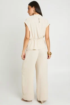 Ensemble Petite Blouse Col Bénitier À Nœud Devant Martelé Et Pantalon Large