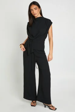 Ensemble Petite Blouse Col Bénitier À Détail Noué Devant Et Pantalon Large En Crêpe Martelé