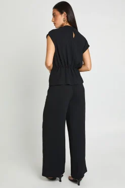 Ensemble Petite Blouse Col Bénitier À Détail Noué Devant Et Pantalon Large En Crêpe Martelé