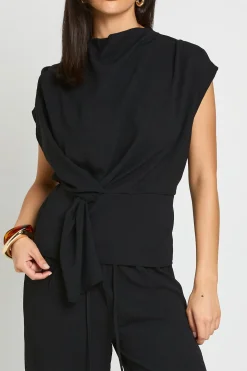 Ensemble Petite Blouse Col Bénitier À Détail Noué Devant Et Pantalon Large En Crêpe Martelé