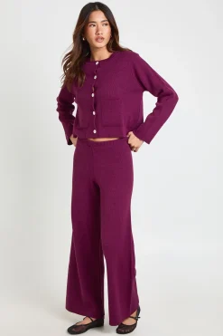 Ensemble Petite Cardigan Tricoté Col Rond Avec Détail Poche Et Pantalon Large
