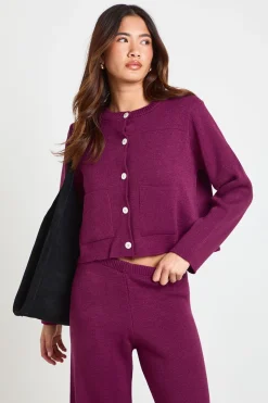Ensemble Petite Cardigan Tricoté Col Rond Avec Détail Poche Et Pantalon Large