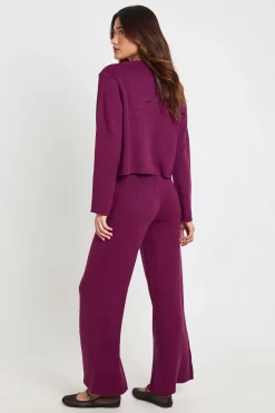 Ensemble Petite Cardigan Tricoté Col Rond Avec Détail Poche Et Pantalon Large