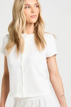 Ensemble Petite Côtelé Avec Haut Boutonné À Manches Courtes Et Short