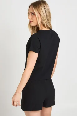Ensemble Petite Côtelé Haut Court À Manches Courtes Boutonné Et Short