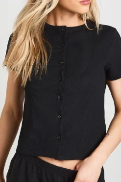 Ensemble Petite Côtelé Haut Court À Manches Courtes Boutonné Et Short