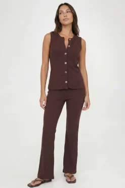 boohoo Ensemble Petite Côtelé Haut Sans Manches Boutonné Et Pantalon<Femme Ensembles