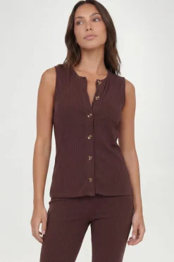 boohoo Ensemble Petite Côtelé Haut Sans Manches Boutonné Et Pantalon<Femme Ensembles