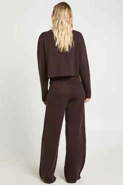 Ensemble Petite Gilet Court À Col Rond Avec Détail Poches Et Pantalon Large En Maille