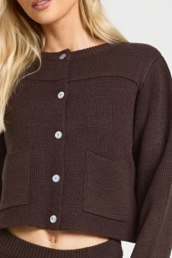 Ensemble Petite Gilet Court À Col Rond Avec Détail Poches Et Pantalon Large En Maille