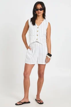 boohoo Ensemble Petite Gilet Rayé Aspect Lin & Short Coupe Décontractée<Femme Shorts