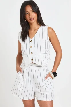 boohoo Ensemble Petite Gilet Rayé Aspect Lin & Short Coupe Décontractée<Femme Shorts