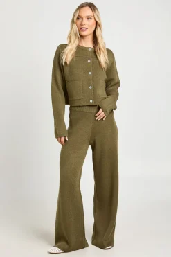 Ensemble Petite Gilet Tricoté Col Rond À Poches Détail Et Pantalon Large