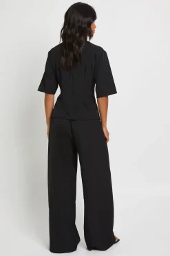 boohoo Ensemble Petite Haut Cintré À La Taille Et Pantalon Large Jambes Tissé Chiné<Femme Ensembles