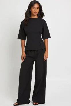 boohoo Ensemble Petite Haut Cintré À La Taille Et Pantalon Large Jambes Tissé Chiné<Femme Ensembles