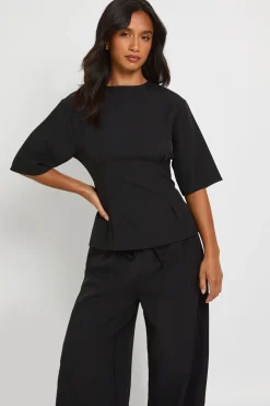 boohoo Ensemble Petite Haut Cintré À La Taille Et Pantalon Large Jambes Tissé Chiné<Femme Ensembles