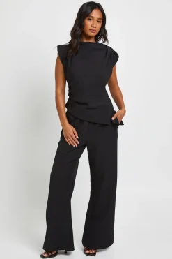 boohoo Ensemble Petite Haut À Épaulettes Asymétrique Et Pantalon Droit<Femme Ensembles