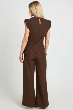 Ensemble Petite Haut À Épaulettes Asymétrique Et Pantalon Droit