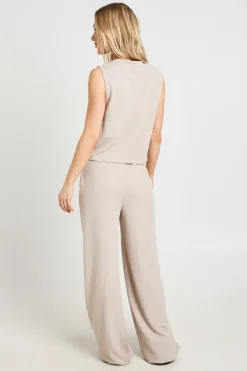 boohoo Ensemble Petite Haut Sans Manches Côtelé Froissé Boutonné Et Pantalon<Femme Ensembles