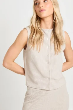 boohoo Ensemble Petite Haut Sans Manches Côtelé Froissé Boutonné Et Pantalon<Femme Ensembles