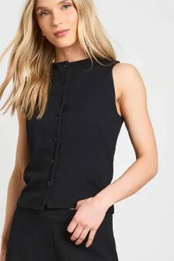 boohoo Ensemble Petite Haut Sans Manches Côtelé Froissé Boutonné Et Pantalon<Femme Ensembles
