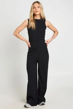boohoo Ensemble Petite Haut Sans Manches Côtelé Froissé Boutonné Et Pantalon<Femme Ensembles