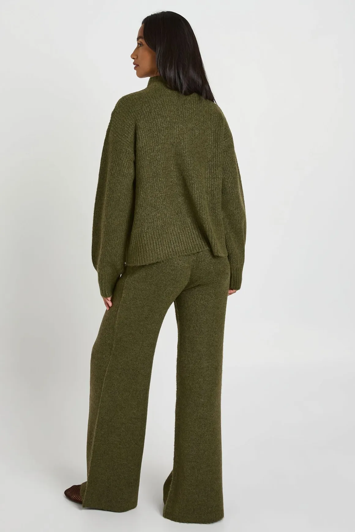 Ensemble Petite Synthétiquell Oversize Super Doux Col Zippé Et Pantalon Jambes Larges