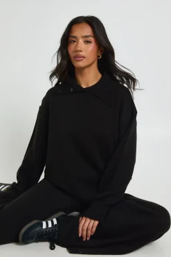 Ensemble Petite Synthétiquell Oversized à Col en Maille Épaisse et Pantalon Large Assorti