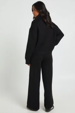 Ensemble Petite Synthétiquell Oversized à Col en Maille Épaisse et Pantalon Large Assorti