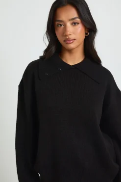 Ensemble Petite Synthétiquell Oversized à Col en Maille Épaisse et Pantalon Large Assorti